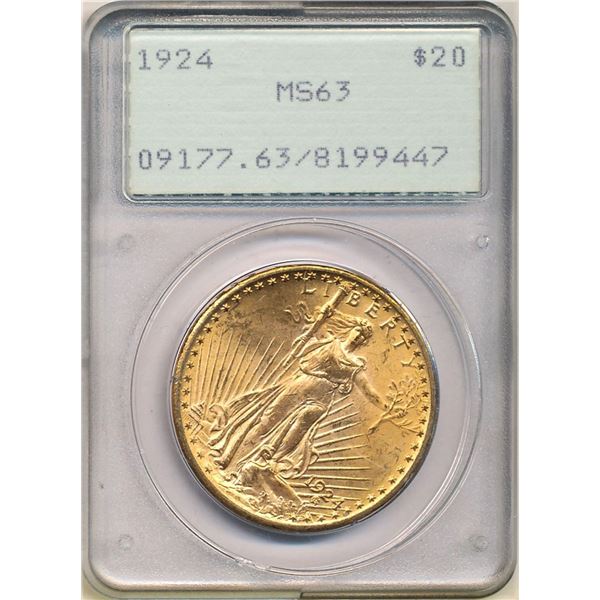1924 Super Old PCGS Holder $20 Gold Saint Gaudens MS63