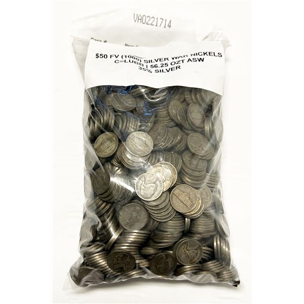 $50 Face Silver World War 2 Nickels (1,000-Coins)