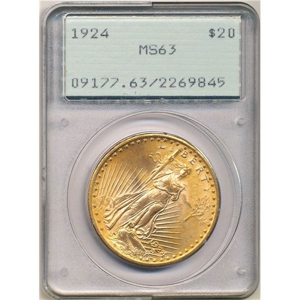 1924 Super Old PCGS Holder $20 Gold Saint Gaudens MS63
