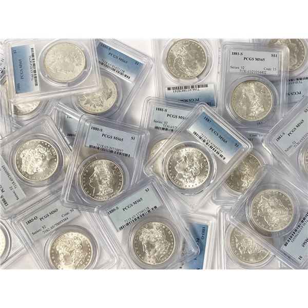 (100) Mixed Date & MM PCGS MS65 Morgan Silver Dollars