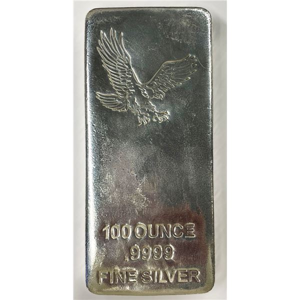 100 ozt Cast Pour Extremely Pure .9999 Silver Bar