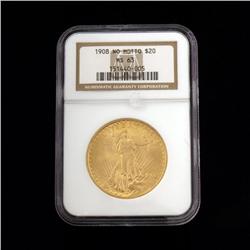 1908 $20 Gold No Motto Saint Gaudens