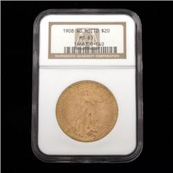 1908 $20 Gold No Motto Saint Gaudens