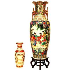 Large hand painted porcelain vase on stand