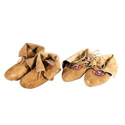 Two Pair Shoshone Smoke Tanned Moccasins