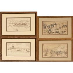 Collection of 4 etchings by E W