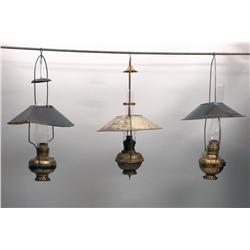 3 brass hanging oil lamps