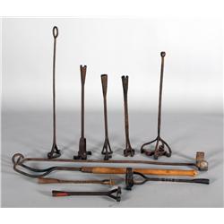 Collection of 10 branding irons and
