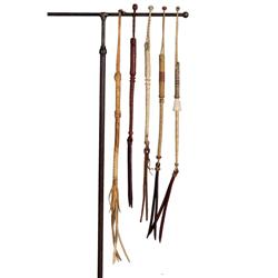 3 rawhide and 2 leather braided quirts