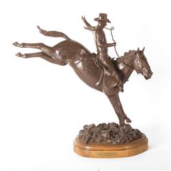 Bronze statue on oak base