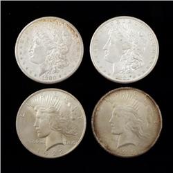 2 Morgan and 2 Peace Silver Dollars