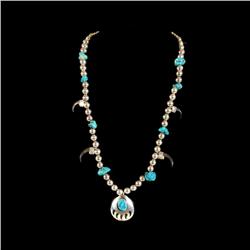 Silver beaded and turquoise nugget necklace