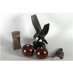 Set of hand turned wooden lawn bowling