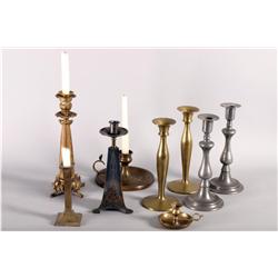 9 Brass, pewter, cast iron and silver plate