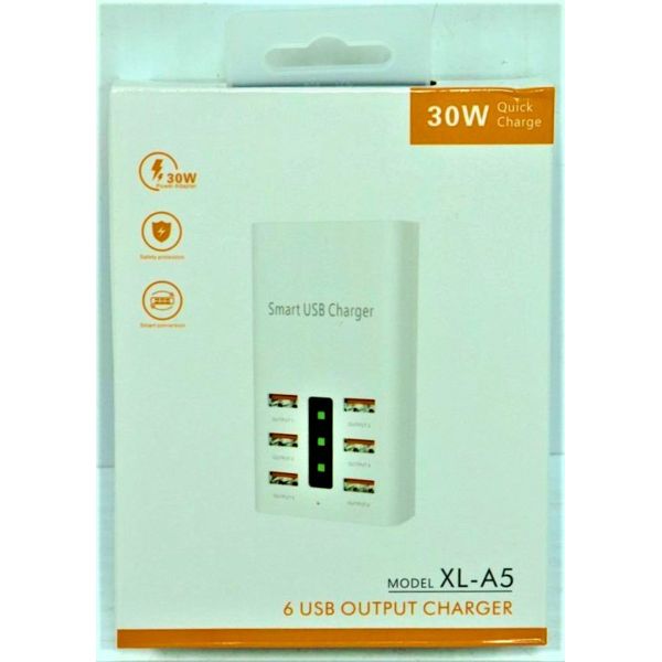 30W QUICK CHARGE 6 USB OUTPUT CHARGER- NEW IN RETAIL BOX