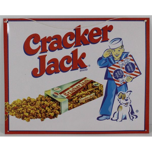 CRACKER JACK HANGING METAL SIGN