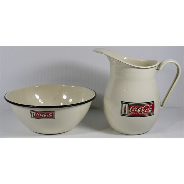 COCA-COLA CERAMIC WATER PITCHER AND BOWL