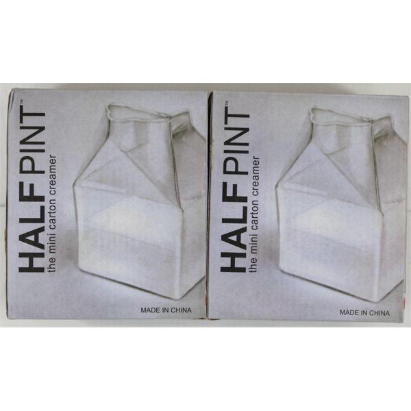 2 NEW HALF PINT MINI GLASS CARTON CREAMER CONTAINERS