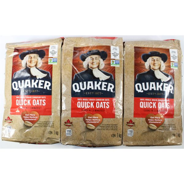 THREE BAGS OF QUAKER QUICK OATS