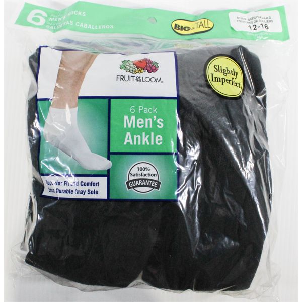 FRUIT OF THE LOOM BLACK MENS SOCKS