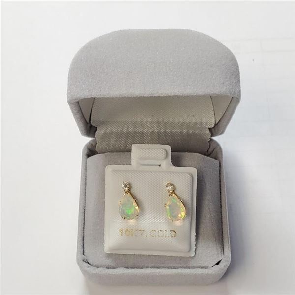 $400 10K  Opal(1.1ct) Moissanite(0.05ct) Earrings