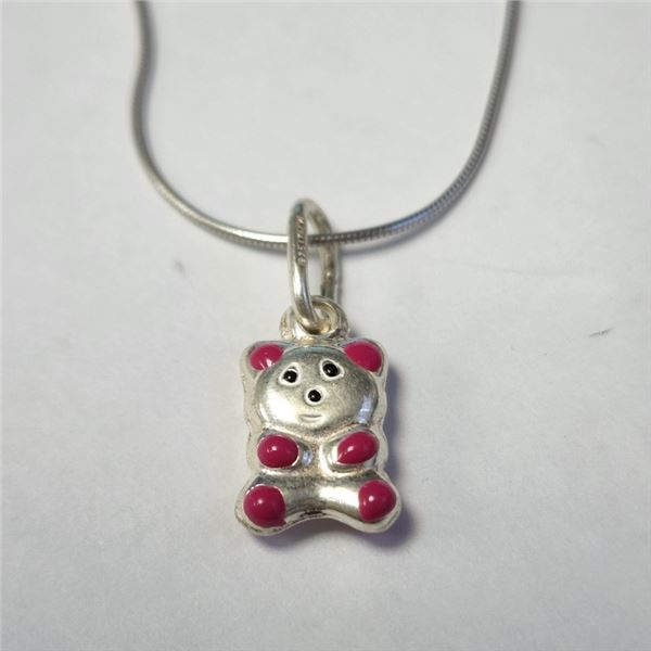 $80 Silver Pink Bear 16" Necklace