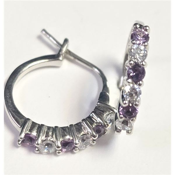 $29 Silver Created Alexandrite Hoop Earrings