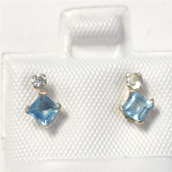$500 10K  Blue Topaz(0.44ct) Diamond(0.06ct) Earrs