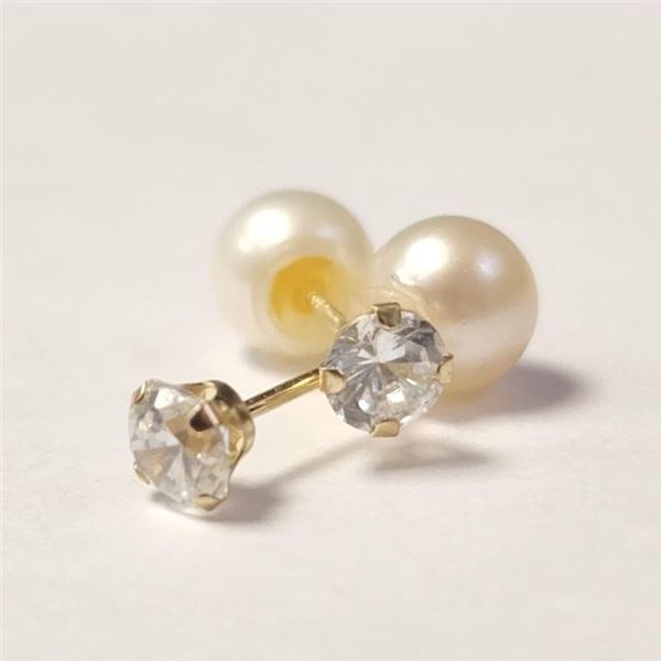 $240 14K  Cz And Fresh Water Pearl 2In1 Earrings