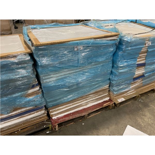 PALLET OF ASSORTED 39 1/4" X 39 1/4" DESIGNER CERAMIC FLOOR TILES *APPROXIMATELY 28 TILES PER