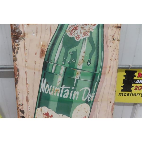 Signs 4 Fun Mountain Dew Bottle Die Cut Sign - Green Embossed Aluminum - Durable Decor Piece