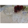 Image 2 : Various Glassware - some Crystal :Depression Salt + Pepper Shakers, Blown Glass Vase, Ruby Glasses, 