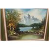 Image 2 : Painting on Canvas by W Clarke 27" x 31" & 2 Chalkware Items 6" x 16" Each