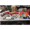 Image 1 : Assortment of Toys ; Canadian Tire Semi, Plastic Fire Ladder Truck, 2 Bags of Plastic Toys, Several 