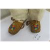 Image 2 : Vintage Indigenous Cree Beaded Mukluks Leather with Real Rabbit Fur - Soles are 10" Long - Very Good