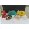 Image 1 : 5 Vintage Piggy Banks; 2 are 1950s Plastic, 2 are Glass, 1 is Chelsea Pottery England & Buddy L Toy 