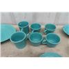 Image 2 : 25pcs Blue Fiesta Ware ; Platter, Plates, Bowls, Cups, Saucers