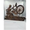 Image 1 : Large Bronze-Coloured Wall Decoration of Girl with Spinning Wheel