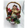 Decorative Seasonal Gift Basket - With Elf Doll, Candles/Candle Holders, Artificial Plants, and More