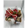 Decorative Christmas Basket - With Potpourri, Porcelain Sleigh, Candles, Ornaments, and More!