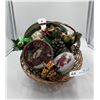 Christmas Gift Basket - Includes Artificial Plants, Decorative Tin, Porcelain Candy Dish, and More!