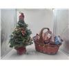 Image 1 : Miniature Christmas Tree with Lights  18" high, and a basket of mini lights