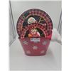 Image 1 : AdorableTin Basket with 2 Bella Casa Plates, tablecloth and Stocking