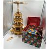 Image 1 : German Christmas Pyramid with Center Carousel and Nesting Christmas Gift Boxes.