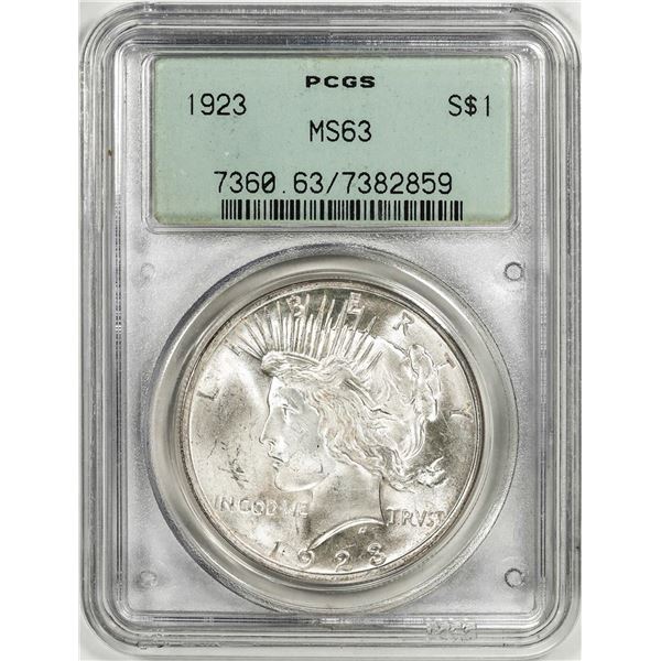 1923 $1 Peace Silver Dollar Coin PCGS MS63 Old Generation 2.1 Holder