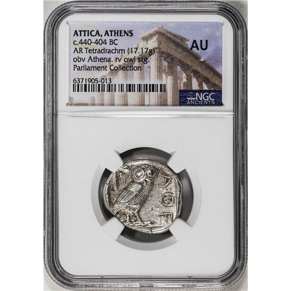 Ancient Greek 440-404 BC Attica Athens AR Tetradrachm Athena Owl Coin NGC AU