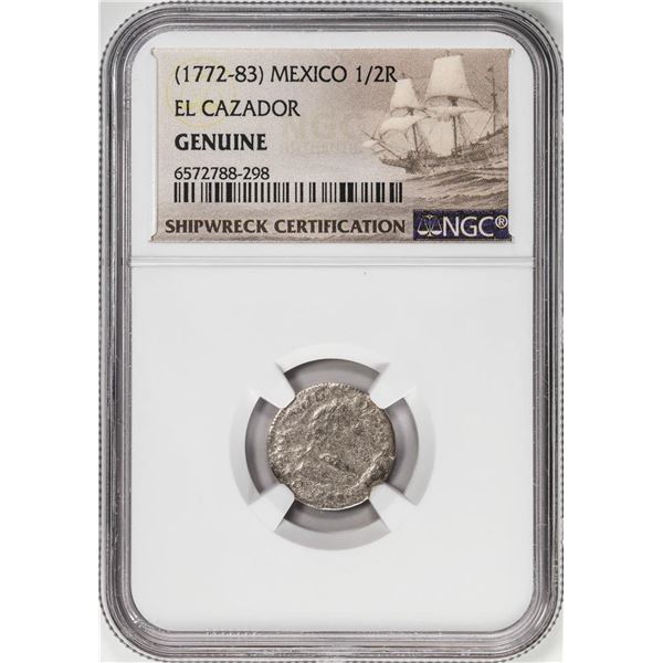 El Cazador Shipwreck (1772-83) Mexico 1/2 Real Silver Coin NGC Genuine w/ Story Card