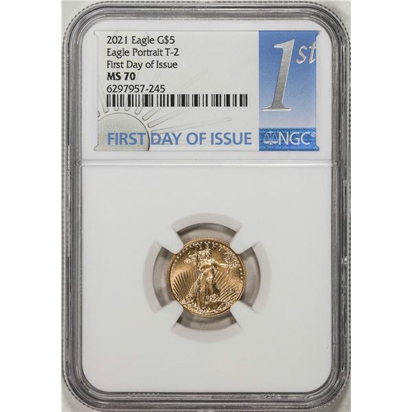 2021 Type 2 $5 American Gold Eagle Coin NGC MS70 First Day of Issue