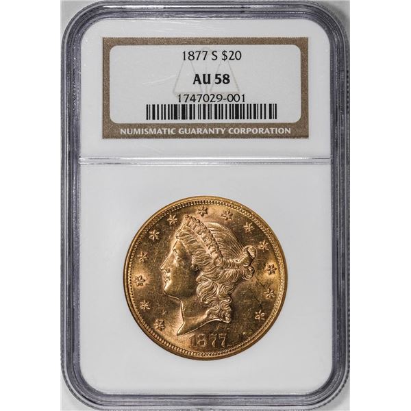 1877-S $20 Liberty Head Double Eagle Gold Coin NGC AU58