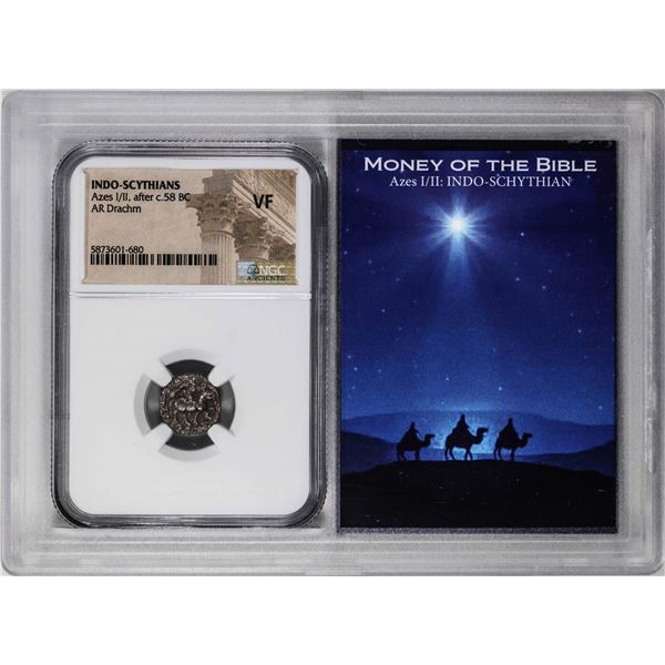 Indo-Scythians Azes I/II, After c.58 BC AR Drachm Ancient Coin NGC VF Story Box
